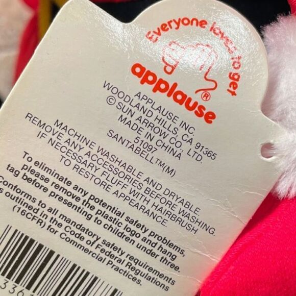 VINTAGE Applause Rare Santabell Jingle White Reindeer Moose  Santa Suit Plush Ta - Picture 7 of 10